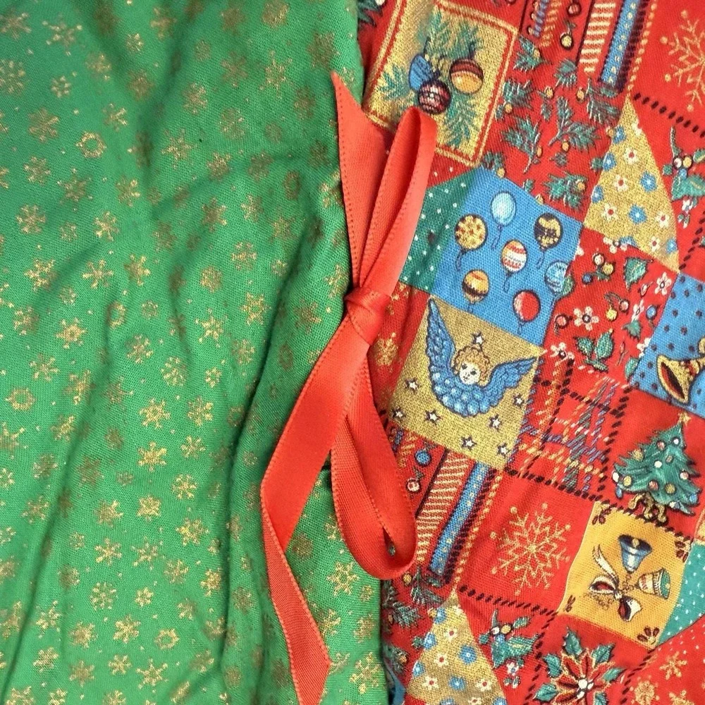 Vintage Christmas Tree Skirt Quilted Round Ruffle Reversible Country Patchwork